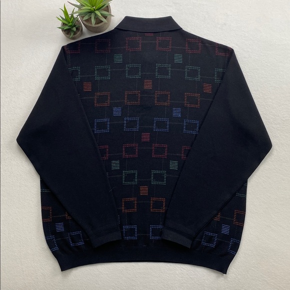 St. Croix Knits Vintage Wool Blend Geometric Pattern Long Sleeve Sweater Polo - Picture 2 of 16